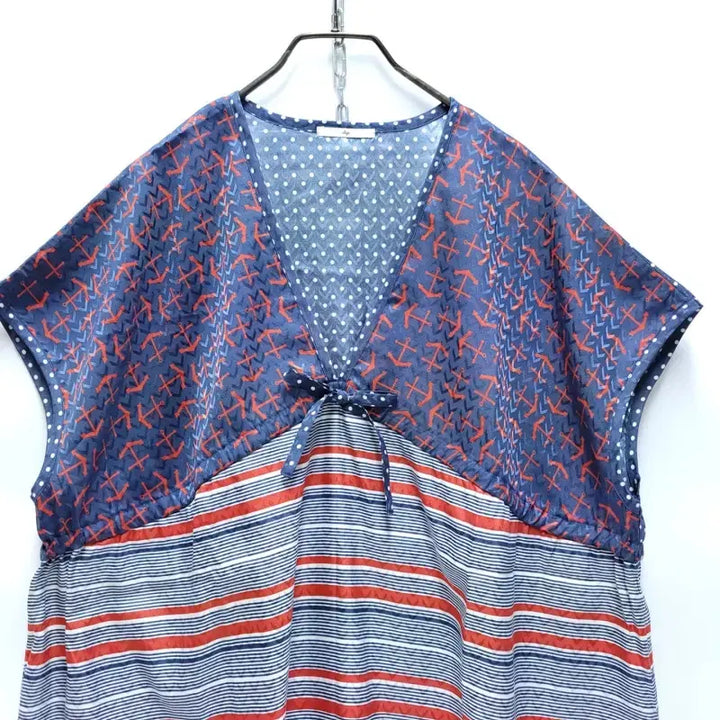 [BUNJANG] SHIPS Colorblock Marine Tunic Blouse / SHIPS 쉽스 오버핏 배색 마린 튜닉 블라우스 리조트룩 C561