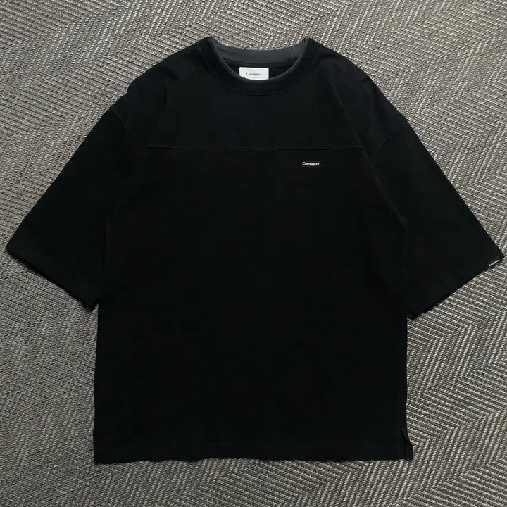 [BUNJANG] Covernat Layered Neck Small Logo Boxy Fit T-Shirt Black / 커버낫 넥 레이어드 스몰로고 박시핏 반팔 티셔츠 블랙o 5549