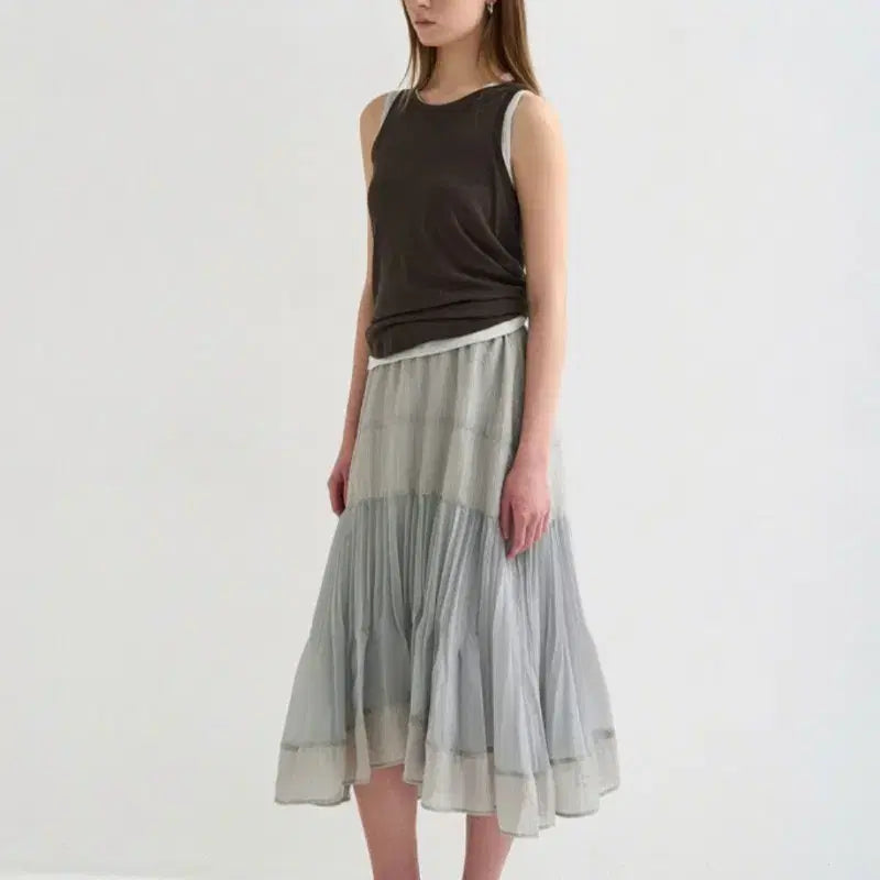 [BUNJANG] System 26SS Sheer Pleated Panel Midi Skirt / 한섬 26ss신상 시스템 시어 플리츠 패널 미디 스커트 44-55