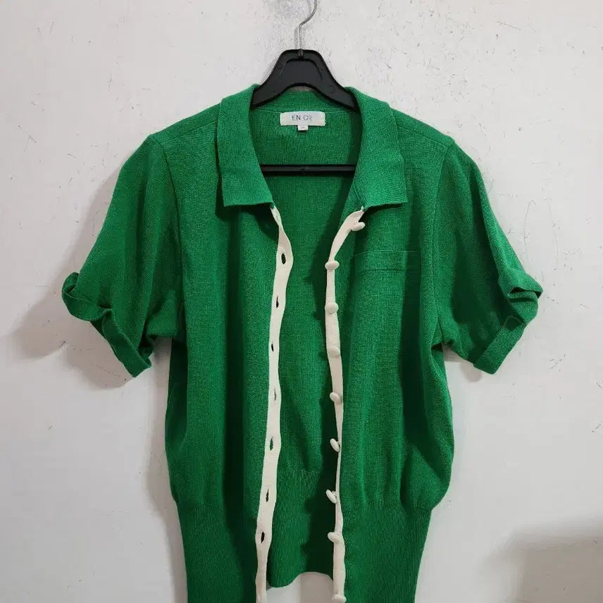[BUNJANG] Green Short-Sleeve Cardigan Knit / EN OR 그린 반팔 가디건 니트