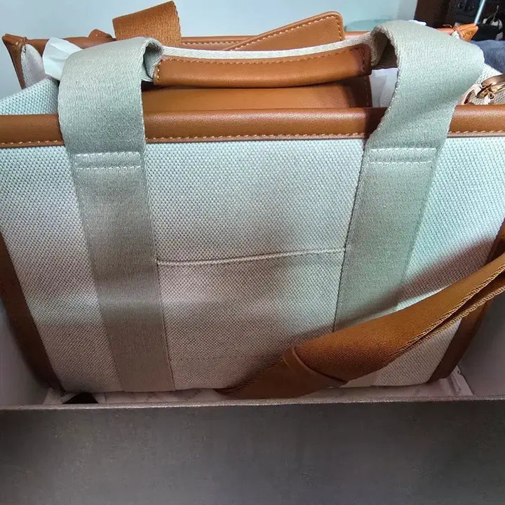 [BUNJANG] Loeuvre Woody Canvas Tote Bag - Ivory/Camel Brown / 로브르 우디 캔버스 토트백 / 아이보리 CAMEL BROWN [미사용]