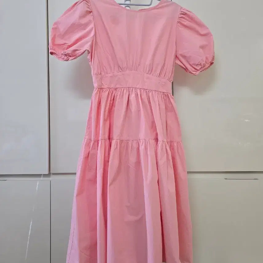[BUNJANG] Pink Puff Sleeve Ruffle Dress / 핑크 퍼프 반팔 캉캉 원피스