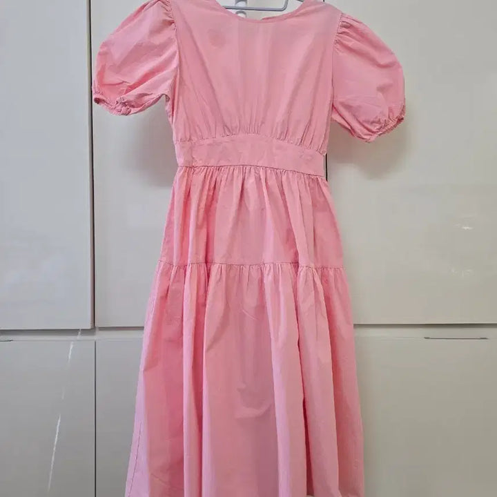 [BUNJANG] Pink Puff Sleeve Ruffle Dress / 핑크 퍼프 반팔 캉캉 원피스