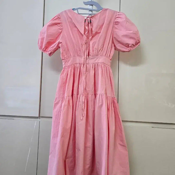 [BUNJANG] Pink Puff Sleeve Ruffle Dress / 핑크 퍼프 반팔 캉캉 원피스