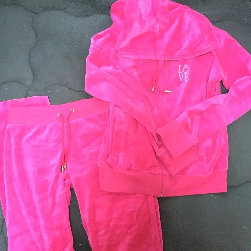 [BUNJANG] Rady Magenta Pink Velvet Tracksuit Set / rady 라디 셋업 love 마젠타 핑크 벨벳