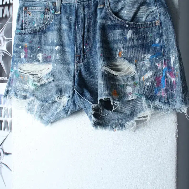 [BUNJANG] Polo Ralph Lauren Distressed Painted Denim Shorts / W(L-XL) 폴로 랄프로렌 반바지 팬츠 데님 찢청 페인팅-264A