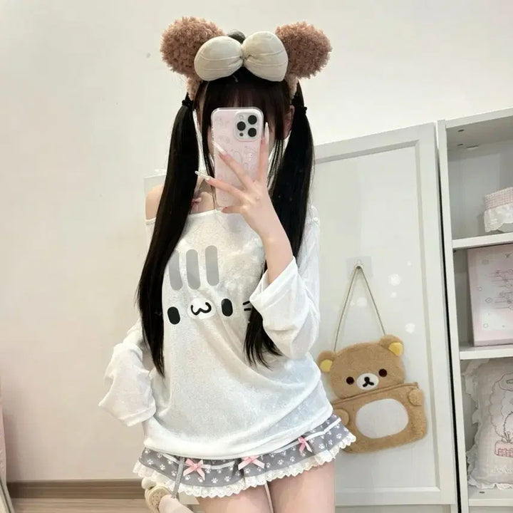 [BUNJANG] Sweet Candy Girl Oversized Windbreaker Long Sleeve T-Shirt (2 Colors) / 서브컬처 달콤 캔디걸 오버핏 바람막이 긴팔 티셔츠(2컬러)