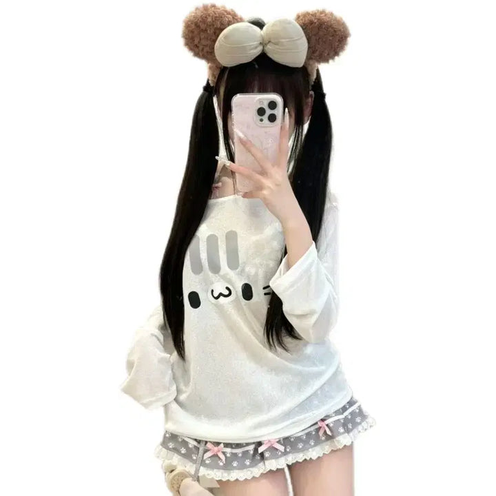 [BUNJANG] Sweet Candy Girl Oversized Windbreaker Long Sleeve T-Shirt (2 Colors) / 서브컬처 달콤 캔디걸 오버핏 바람막이 긴팔 티셔츠(2컬러)