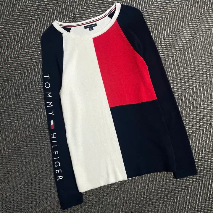 [BUNJANG] Tommy Hilfiger Archive Colorblock Cotton Knit Round Neck Sweater / 타미힐피거 아카이브 라운드 넥 컬러블록 코튼 니트y 5546
