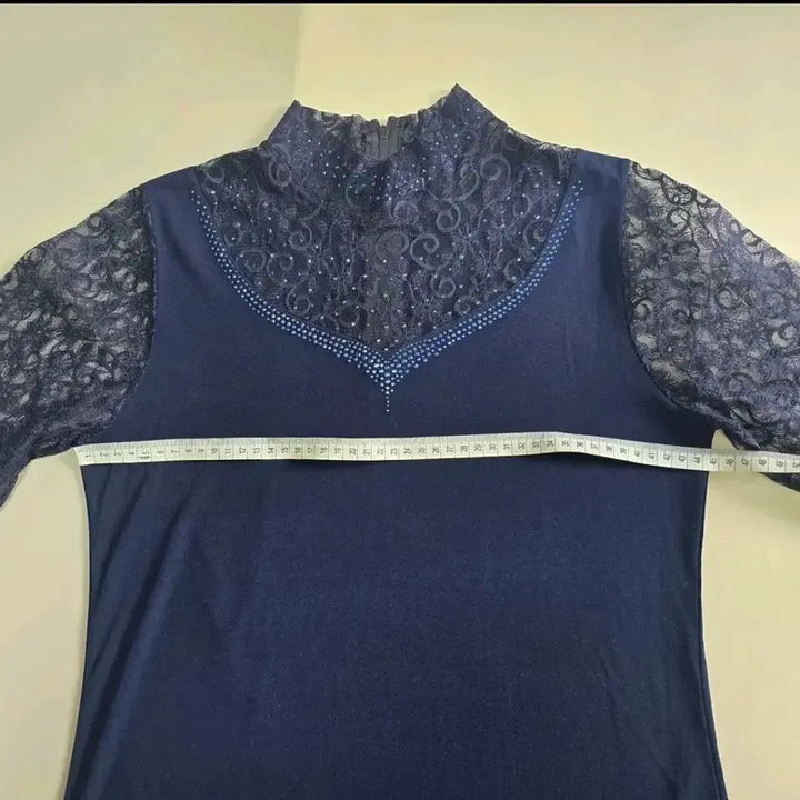 [BUNJANG] Navy Lace Sleeve Blouse / 레이스 소매 네이비 블라우스