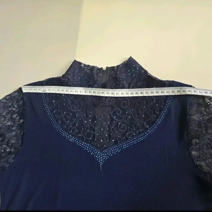 [BUNJANG] Navy Lace Sleeve Blouse / 레이스 소매 네이비 블라우스