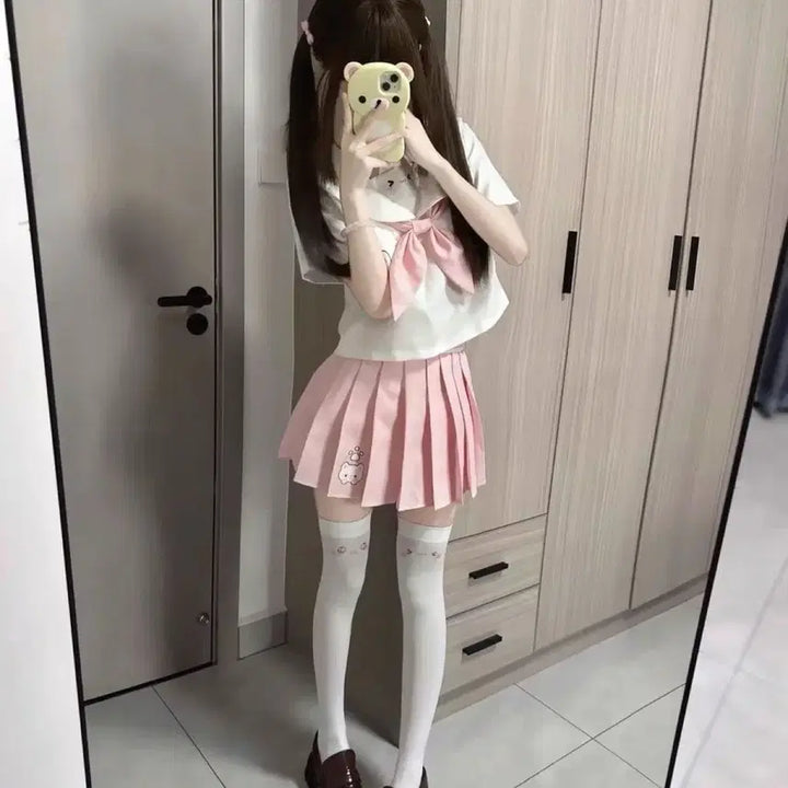 [BUNJANG] Subculture Cat Sailor Uniform Top + Skirt + Ribbon Set / 서브컬처 고양이 세라복 교복 상의+스커트+리본 세트