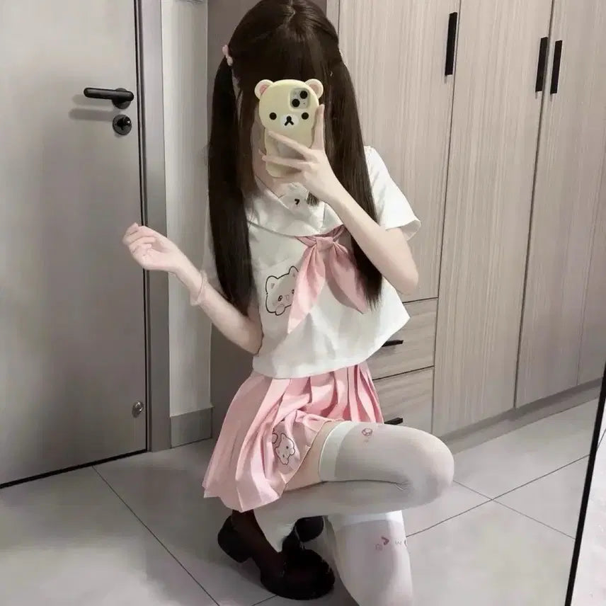 [BUNJANG] Subculture Cat Sailor Uniform Top + Skirt + Ribbon Set / 서브컬처 고양이 세라복 교복 상의+스커트+리본 세트