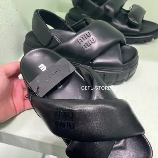 [BUNJANG] Miu Miu Black Leather Nappa Leather Slippers / 미우미우 나파레더 슬리퍼