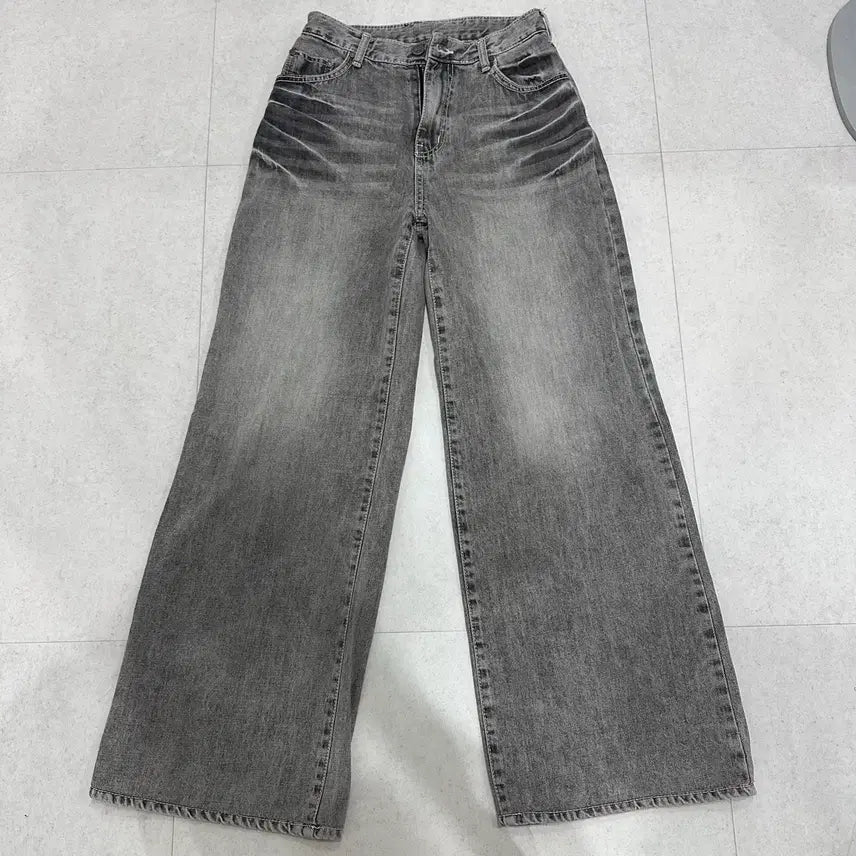 [BUNJANG] Synergene Straight Cat Wash Denim Pants Grey M / 시너진 바지 스트레이트 캣 워싱 데님 팬츠 그레이 M