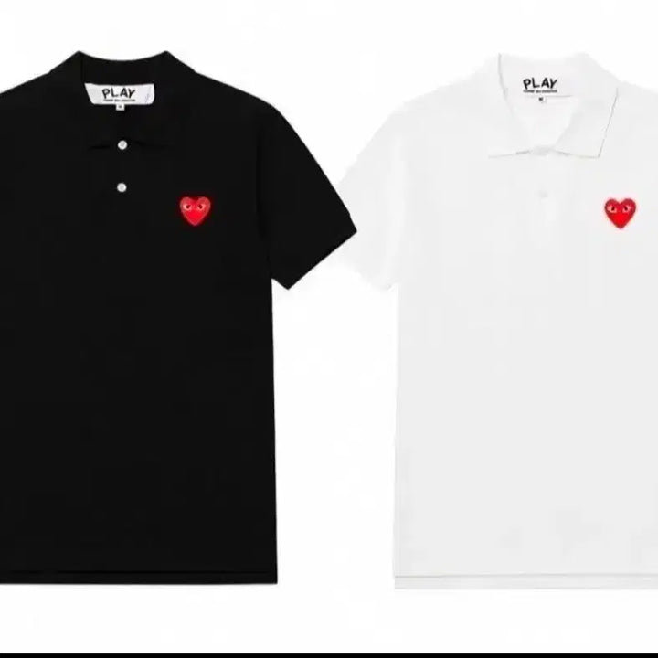 [BUNJANG] Comme des Garçons Polos with Red Heart Appliqué / 꼼데가르송 카라티.  블랙/화이트
