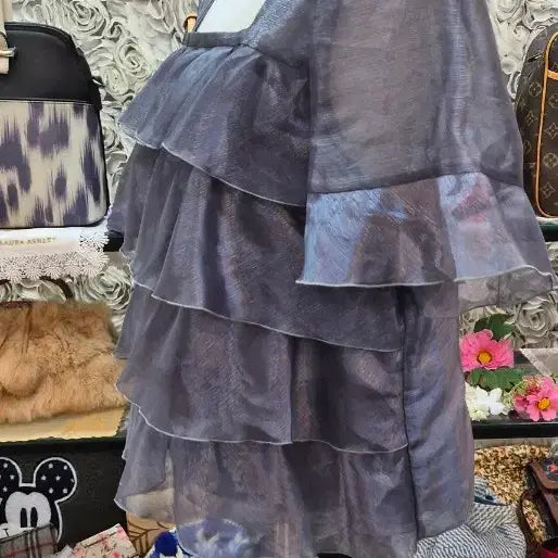 [BUNJANG] Organza Frill Blouse (One Size Fits Most) / 오간자 프릴 블라우스 (프리사이즈 55 66 77)