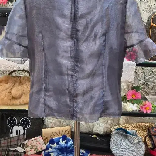 [BUNJANG] Organza Frill Blouse (One Size Fits Most) / 오간자 프릴 블라우스 (프리사이즈 55 66 77)