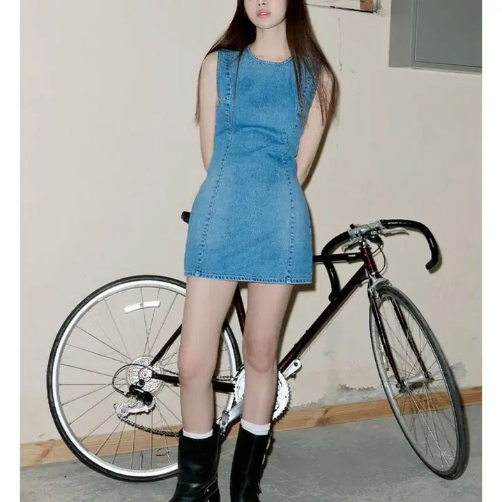[BUNJANG] Plac Denim Tunic Dress / 플랙 데님 튜닉 원피스