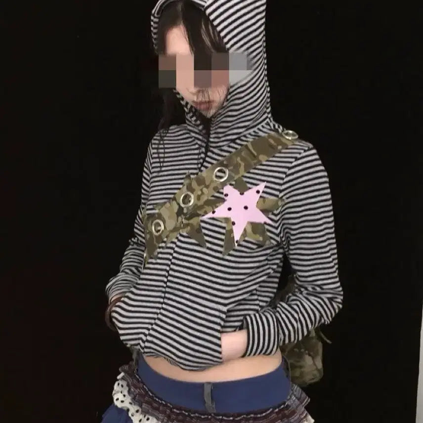 [BUNJANG] Gothic Subculture Devil Horns Hoodie Zip-up / 고딕 서브컬처 마이너 데블귀 후드집업