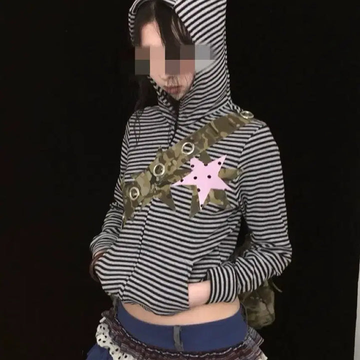 [BUNJANG] Gothic Subculture Devil Horns Hoodie Zip-up / 고딕 서브컬처 마이너 데블귀 후드집업
