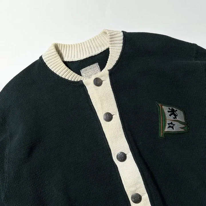 [BUNJANG] 45RPM Crest Applique Round Knit Cardigan / [여L-XL] 45RPM 크레스트 와펜 라운드 니트 가디건