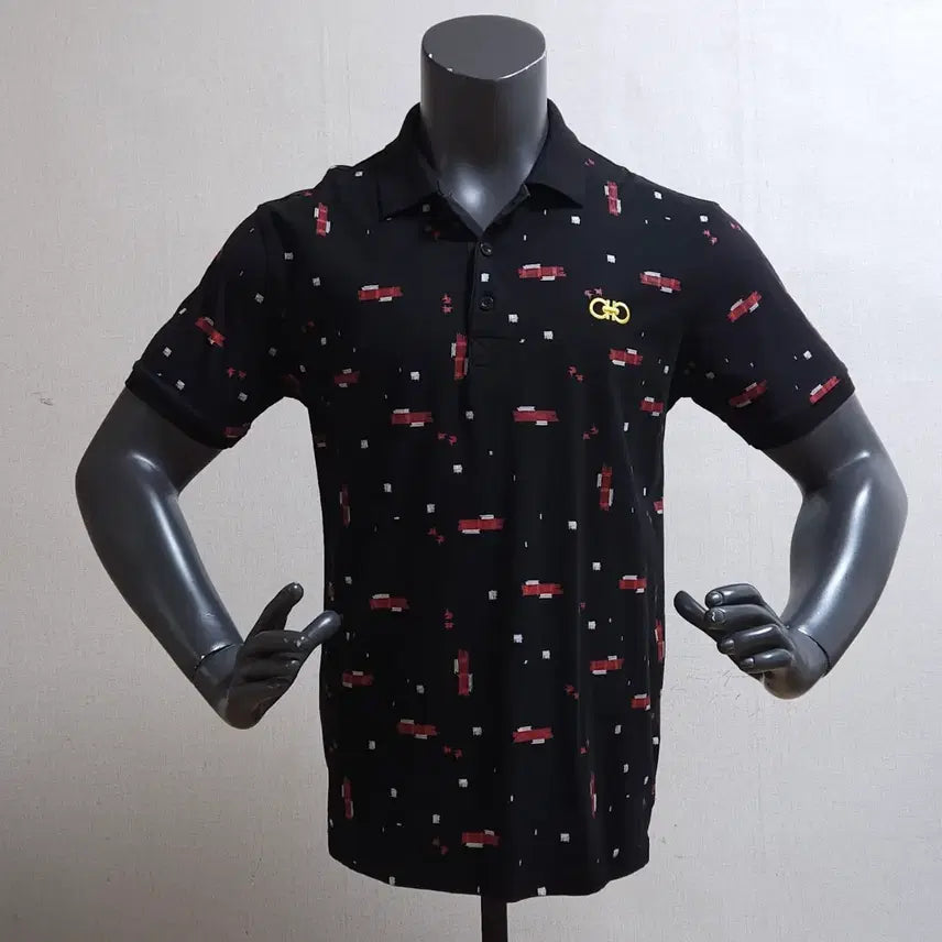 [BUNJANG] Salvatore Ferragamo Black Pattern Short Sleeve Polo T-Shirt / 살바토레 페라가모 블랙 패턴 반팔 폴로티 95