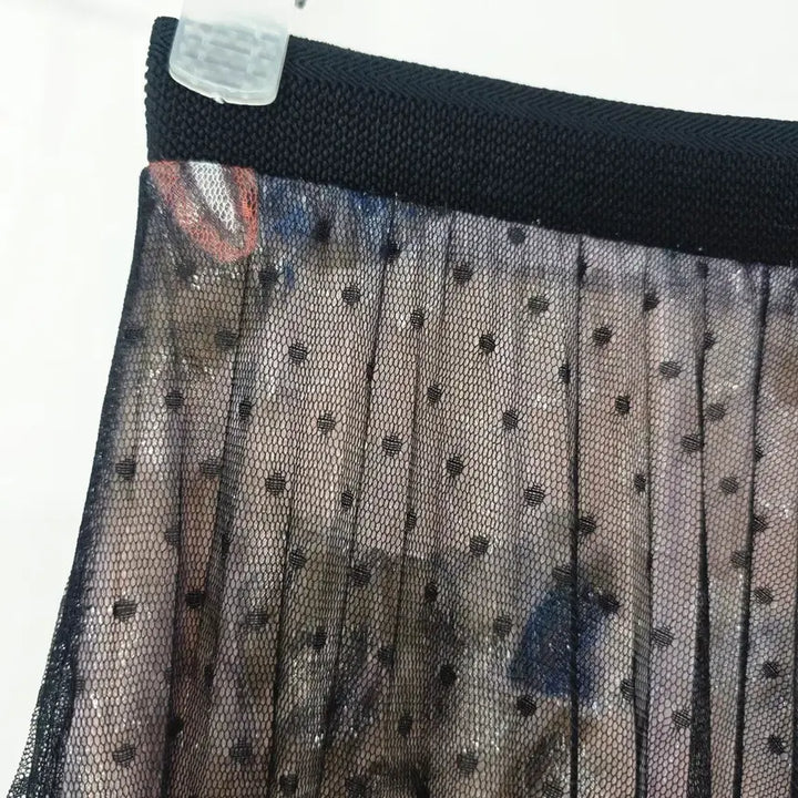 [BUNJANG] Romantic Mood Dot Mesh Pleated Skirt / 로맨틱 무드 도트 메쉬 플리츠 스커트