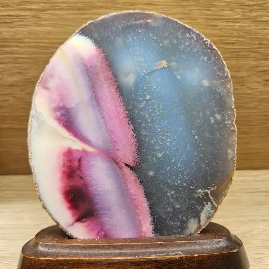 [BUNJANG] Natural Agate Stone Specimen with Wooden Stand / 천연 아게이트 원석 수석 광물