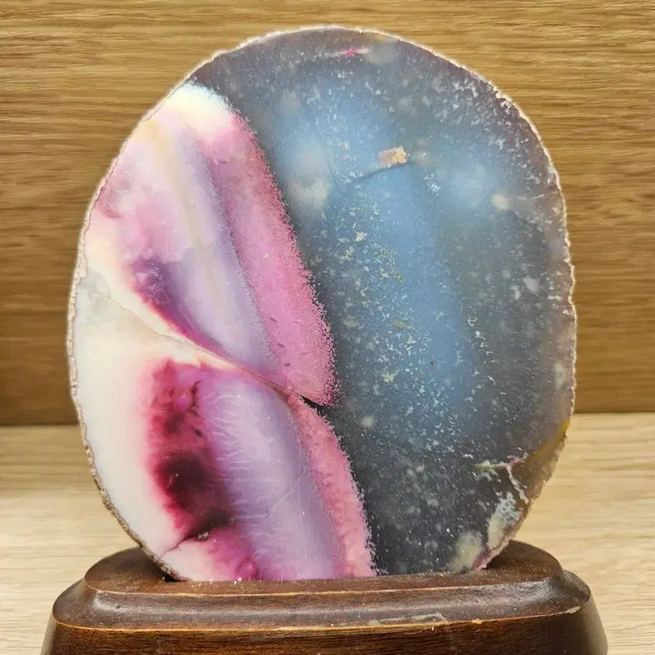 [BUNJANG] Natural Agate Stone Specimen with Wooden Stand / 천연 아게이트 원석 수석 광물