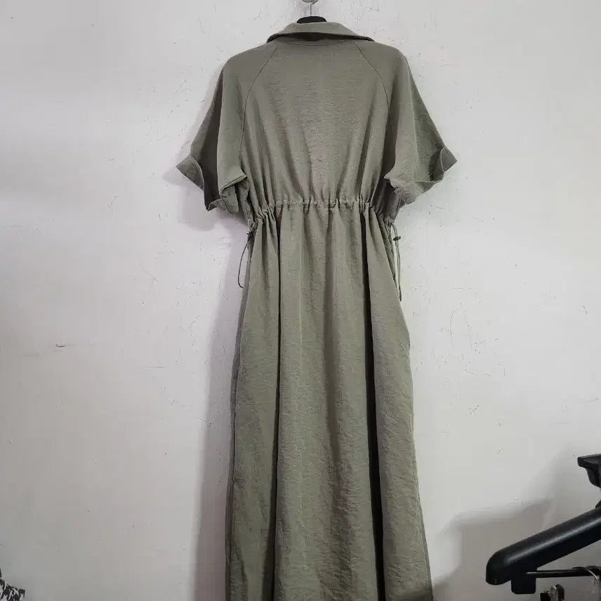 [BUNJANG] Khaki Short Sleeve Long Shirt Dress / 카키색 셔츠 롱 원피스 반팔