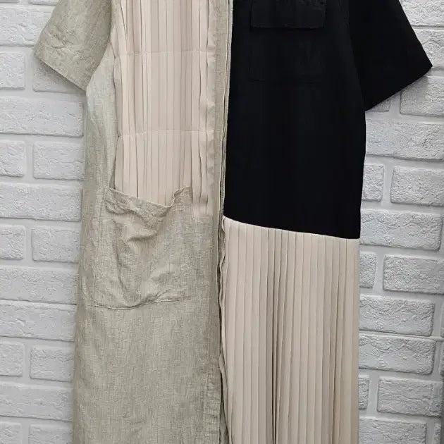 [BUNJANG] MANSION Colorblock Pleated Linen Long Dress / A4424  배색 플리츠 린넨 원피스(MANSION)
