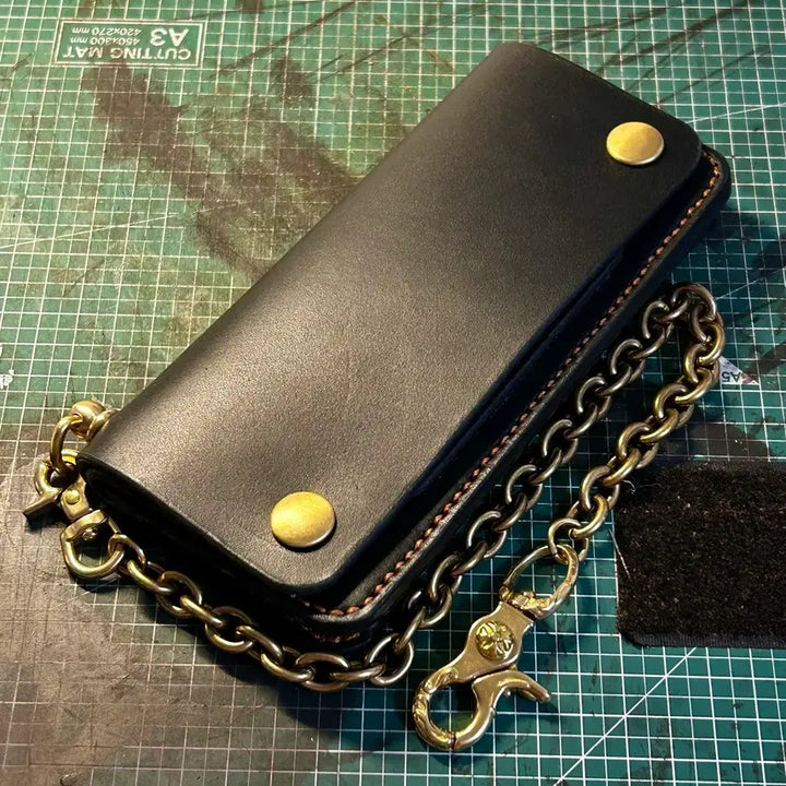 [BUNJANG] Black Full Grain Trucker Wallet with Brass Chain / [새제품]황동체인 블랙 풀그레인 트러커월렛