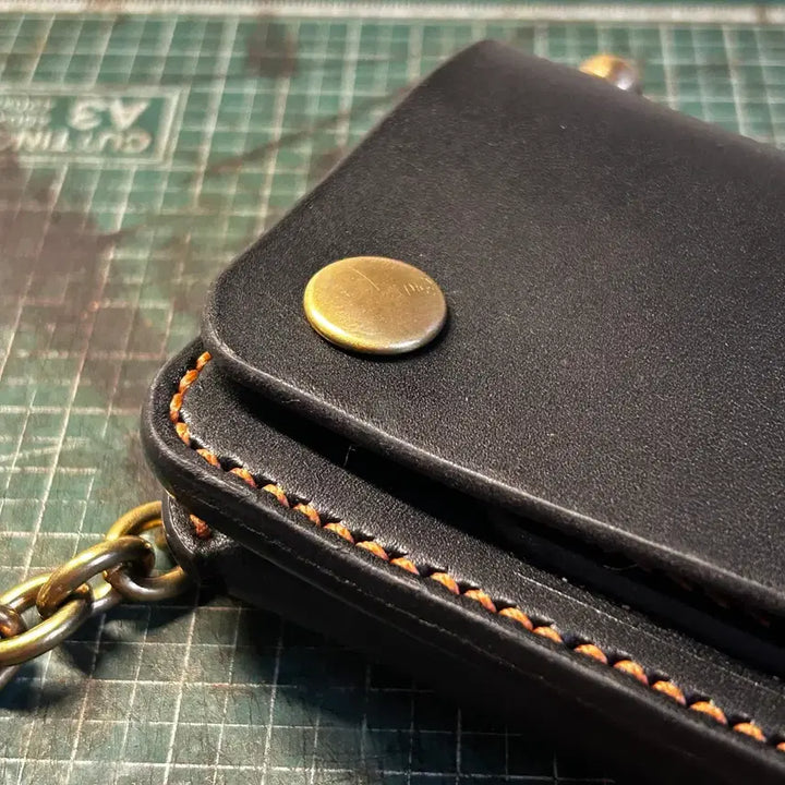 [BUNJANG] Black Full Grain Trucker Wallet with Brass Chain / [새제품]황동체인 블랙 풀그레인 트러커월렛
