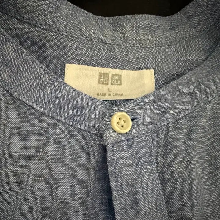 [BUNJANG] Uniqlo Linen Henry Neck Shirt Blue L / 유니클로 린넨 헨리넥 셔츠 블루