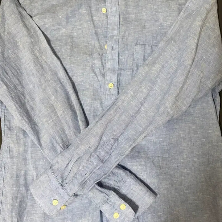 [BUNJANG] Uniqlo Linen Henry Neck Shirt Blue L / 유니클로 린넨 헨리넥 셔츠 블루