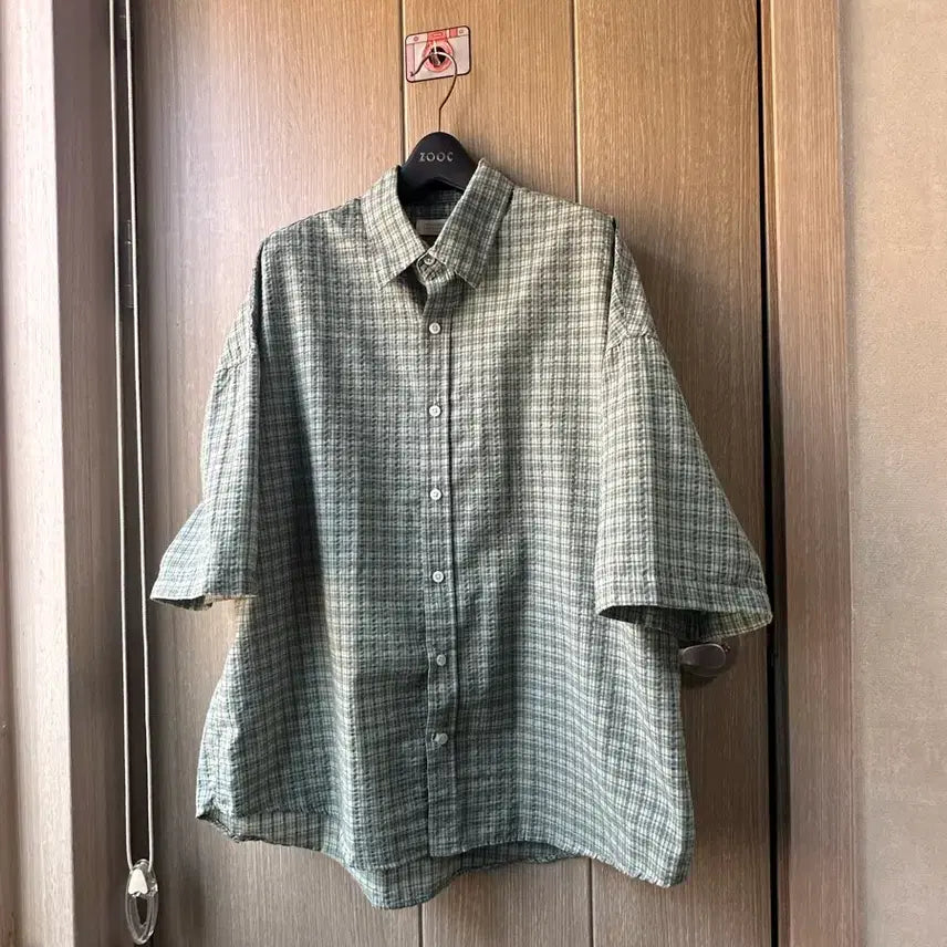 [BUNJANG] Checkered Short Sleeve Shirt - Green / [Free사이즈] 보세 반팔 체크셔츠 그린색상