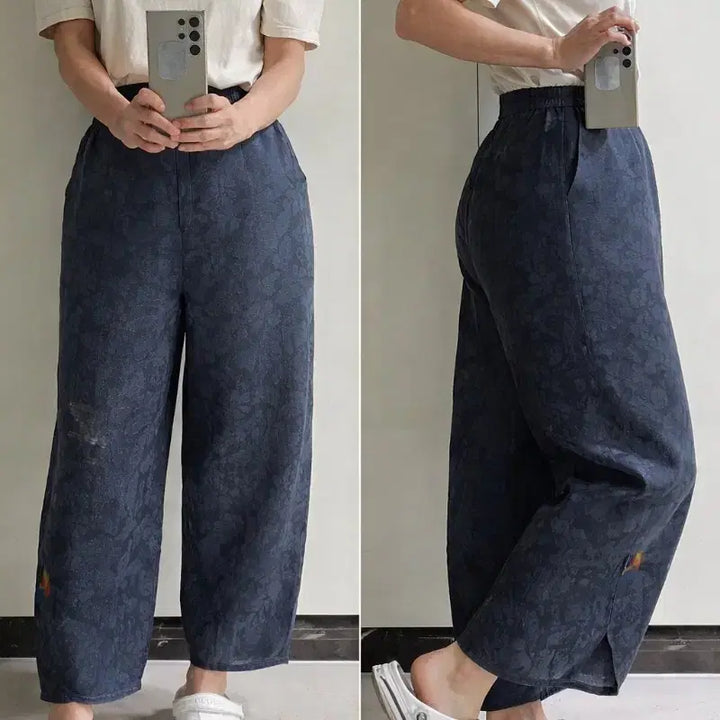 [BUNJANG] Natural Dyed Jacquard Pot-Fit Rayon Pants / 천연염색 자가드 항아리핏 인견바지