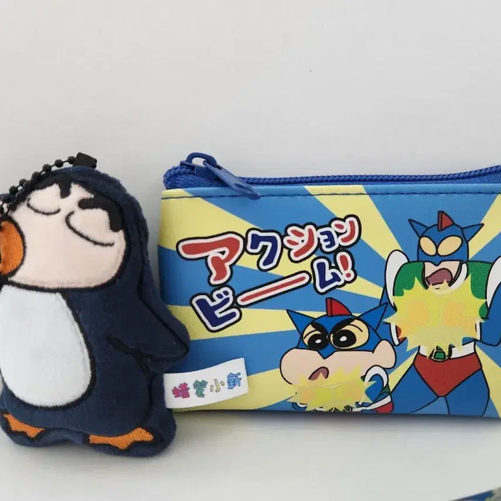 [BUNJANG] Crayon Shin-chan Action Mask Coin Purse + Penguin Keyring Set / 짱구는 못말려 액션가면 동전지갑+펭귄 키링 세트