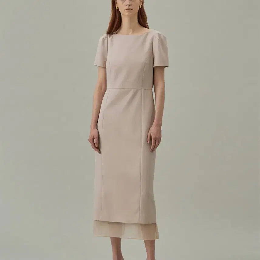 [BUNJANG] Lamerey Boat Neck See-through Dress Beige M / 라메레이 보트넥 원피스 m