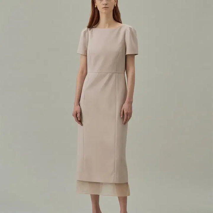 [BUNJANG] Lamerey Boat Neck See-through Dress Beige M / 라메레이 보트넥 원피스 m
