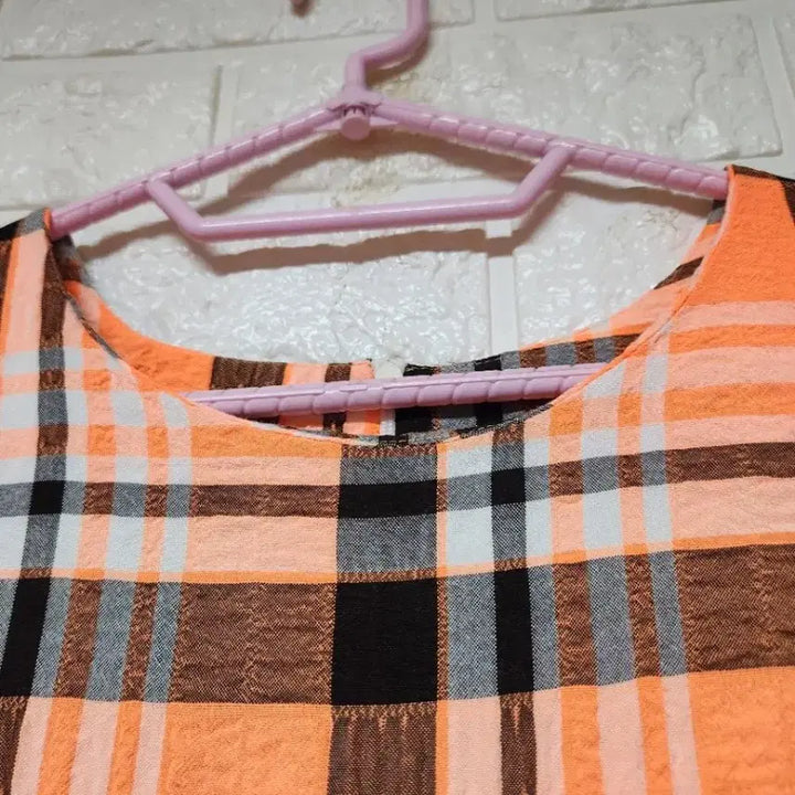 [BUNJANG] Orange Check Long Dress / 오렌지 체크 롱 원피스