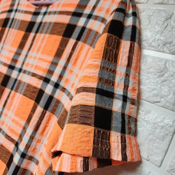 [BUNJANG] Orange Check Long Dress / 오렌지 체크 롱 원피스