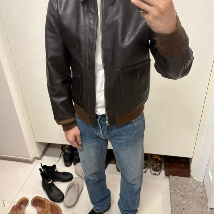 [BUNJANG] Cidu A-2 Jacket Calfskin Leather Size 40 (100) / Cidu A-2 자켓 100사이즈(40)