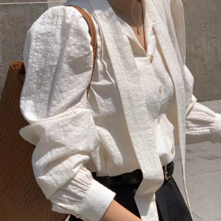 [BUNJANG] Signature Wish Tie Puff Blouse Ivory / 시그니처 위시 타이 퍼프 블라우스 아이보리 FREE 판매합니다.
