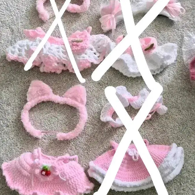 [BUNJANG] Hand-knitted Clothes Set with Headband for 20cm Doll / 20cm 인형 뜨개옷 + 머리띠