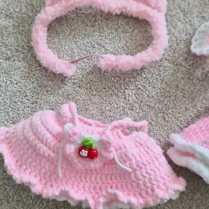 [BUNJANG] Hand-knitted Clothes Set with Headband for 20cm Doll / 20cm 인형 뜨개옷 + 머리띠