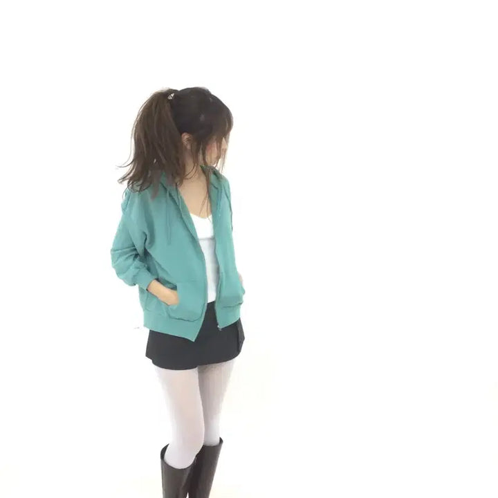 [BUNJANG] Yutak Aqua Mint Hoodie Zip-up / 유택 아쿠아 민트 후드 집업 / 핀터깔 모리걸 하구미 빈티지