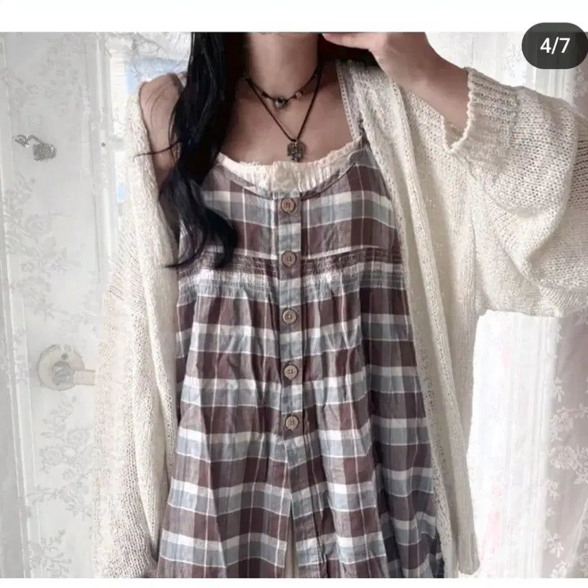 [BUNJANG] Vintage Mint Chocolate Strap Camisole / 민트초코체크 대장끈나시바선생 멜팅유키빈티지모리걸갸루아메카지