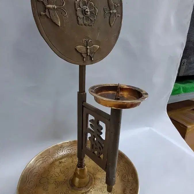 [BUNJANG] Brass Butterfly Flower Candle Holder / 황동 촛대 나비꽃 문양